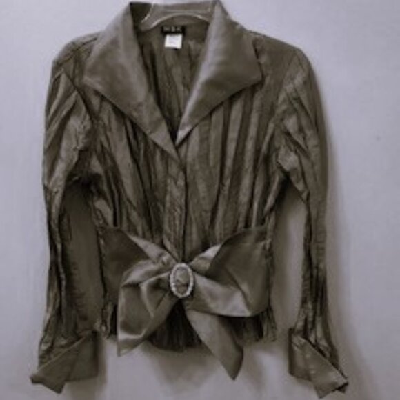 Silver Gray Pleated Blouse with Crystal Buckle - Picture 1 of 4